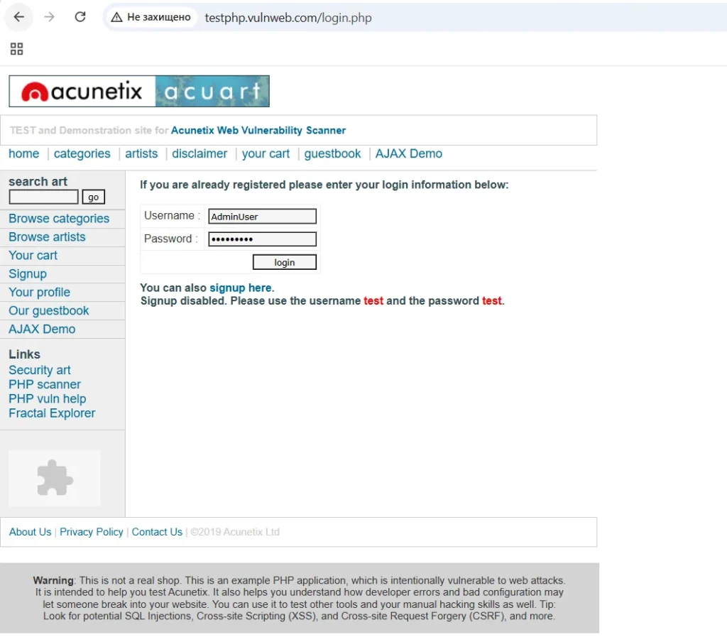 tesrphp.vulnweb.com/login.php