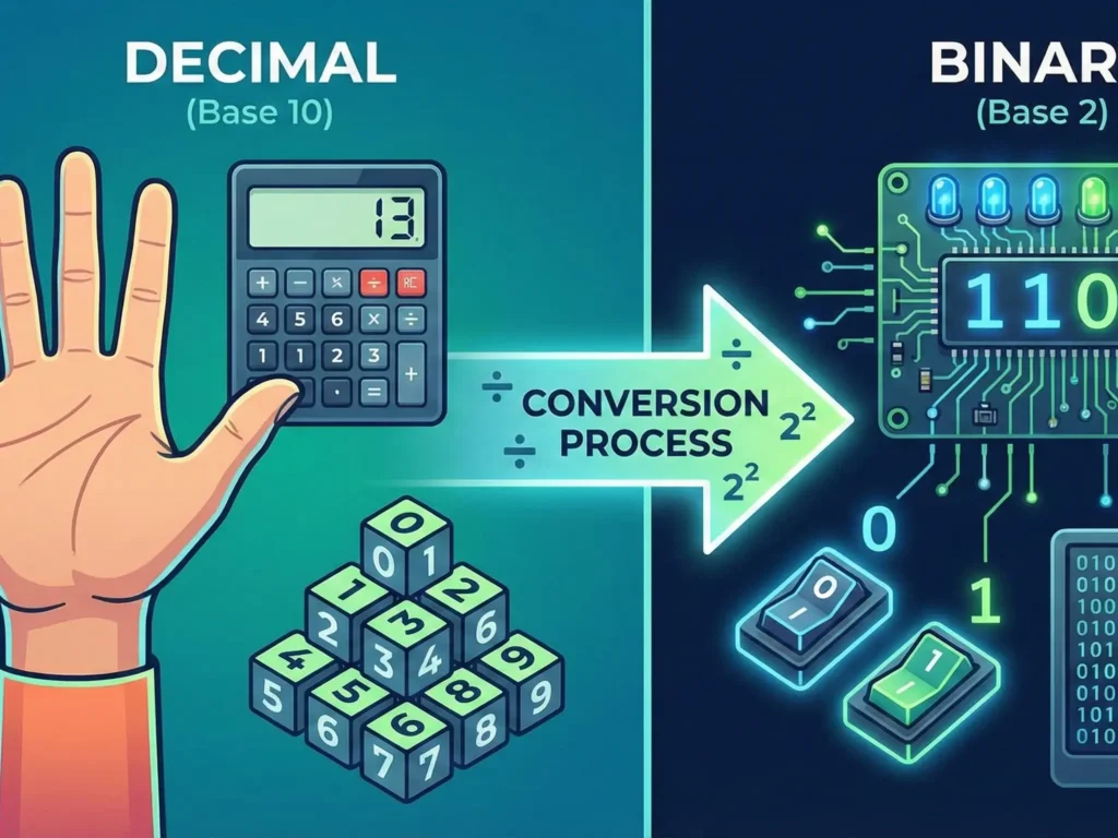 Diagram showing conversion from Decimal to Binary System